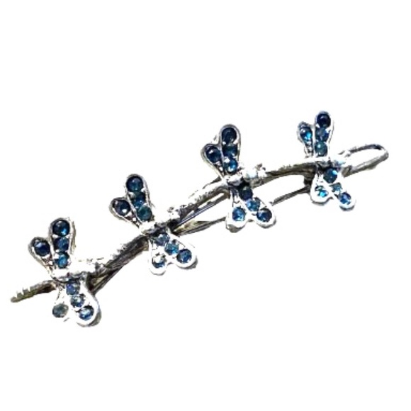 Silver Tone Crystal Dragonfly Barrette - Picture 2 of 5